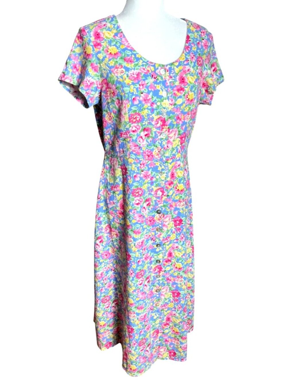 JG Hook A-line Dress Linen Blend Midi Floral Button Cottagecore Floral Frenzy 10